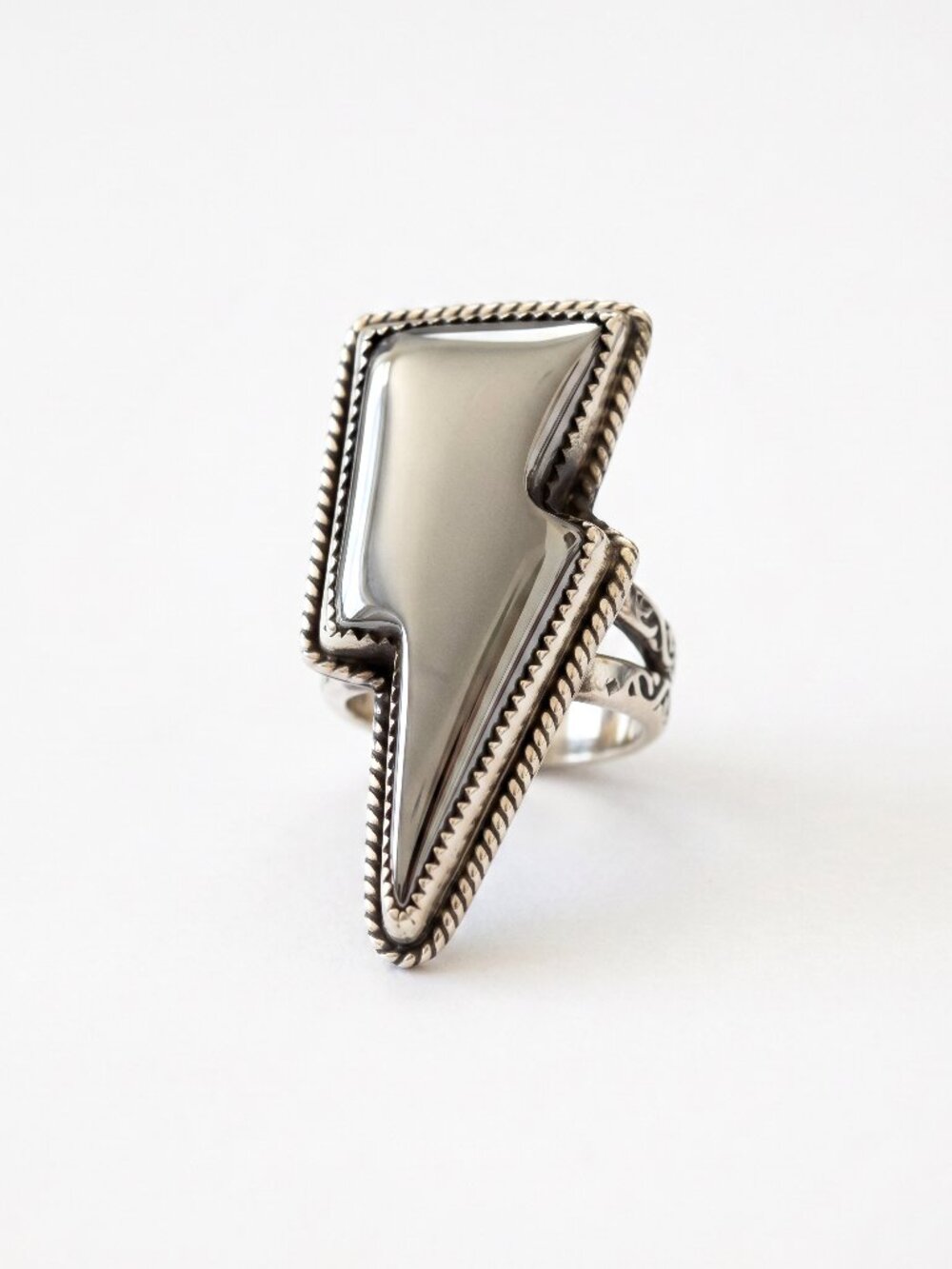 Desert Rose Silver Pyrite Chrome Bolt Ring